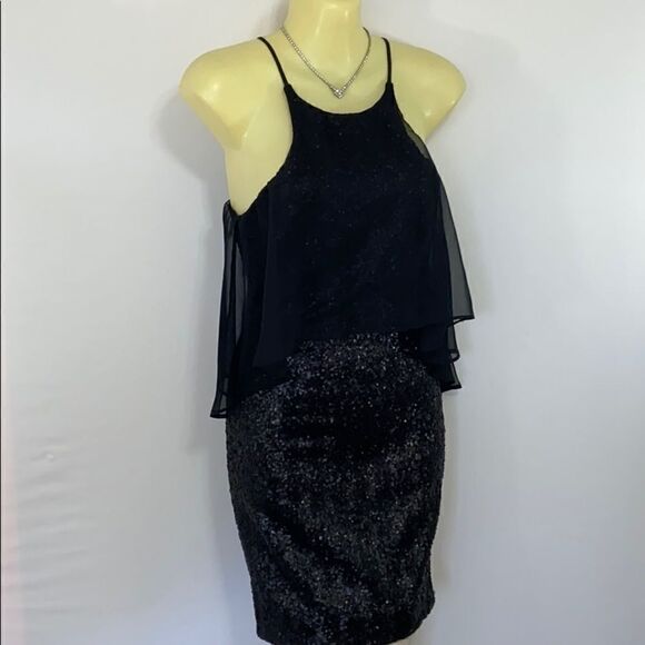Dress The Population  Dress Black Sequin Peplum Dress New with Tags Sz XS - Picture 6 of 9